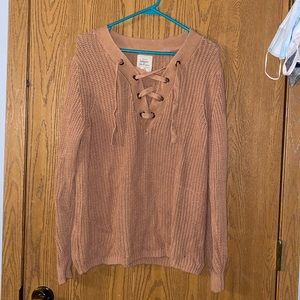 Tan Lace-up sweater